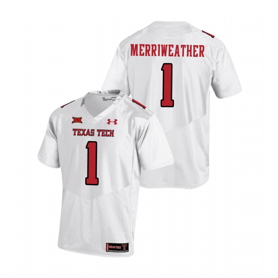men's texas tech red raiders krishon merriweather white college football replica jersey