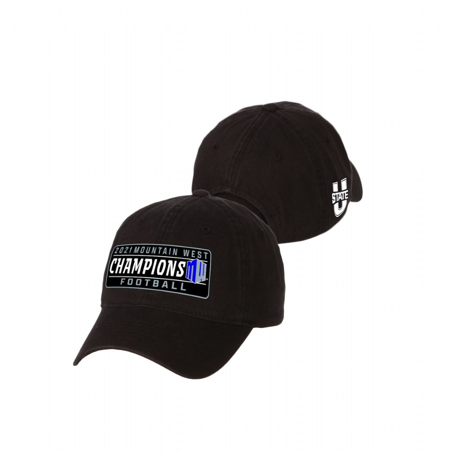 men's utah state aggies black 2021 mountain west football conference champions locker room crew hat