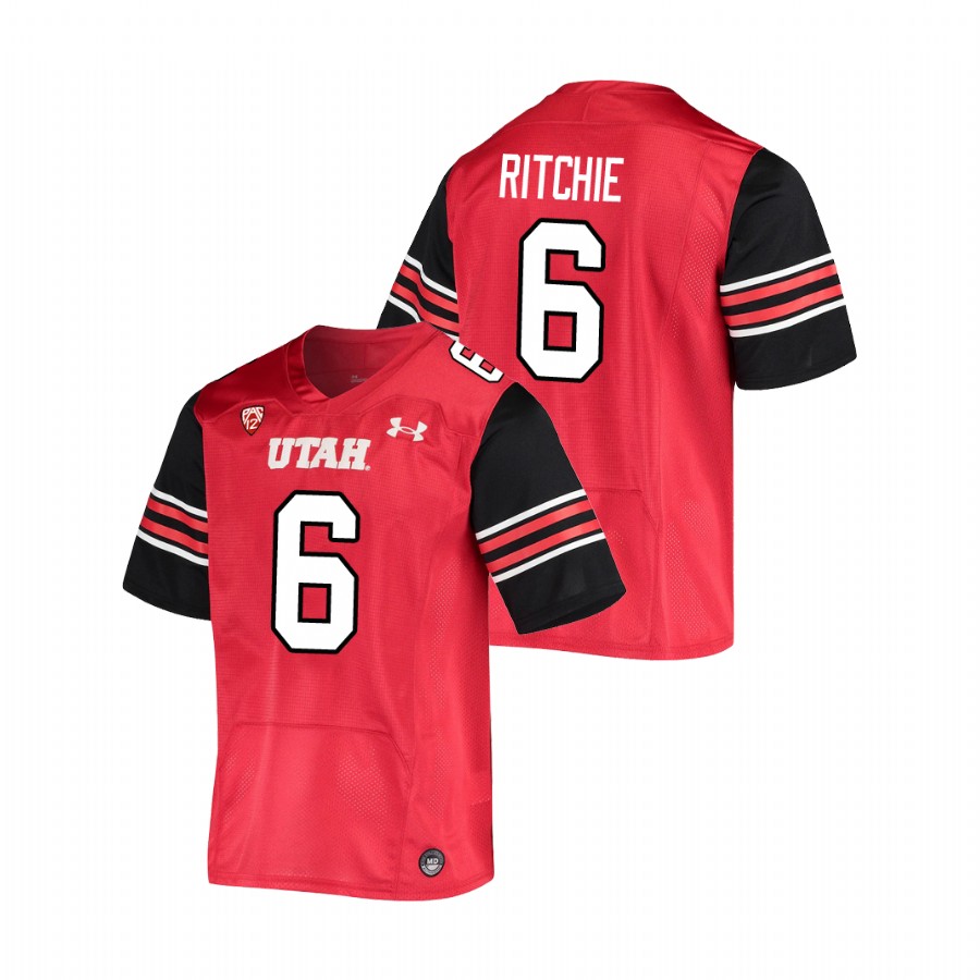 men's utah utes nate ritchie red college football premiere jersey