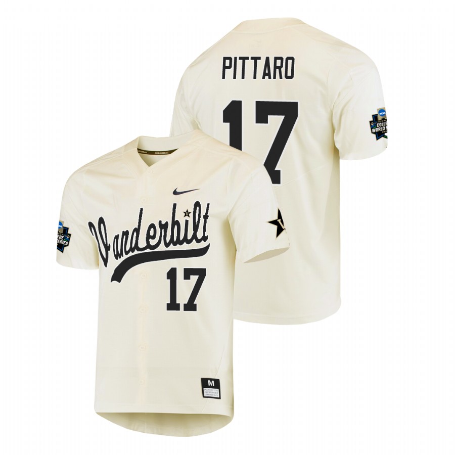 men's vanderbilt commodores c.j. pittaro baseball college world series cream jersey