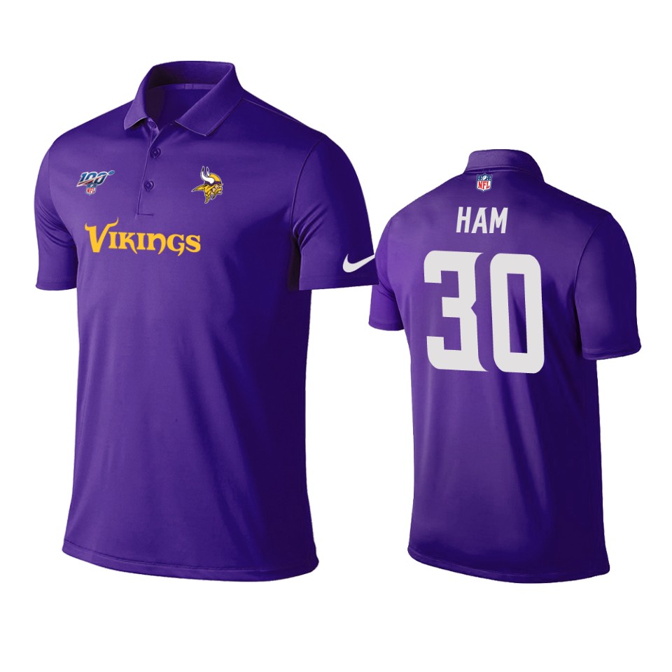 men's vikings c.j. ham purple 100th season polo