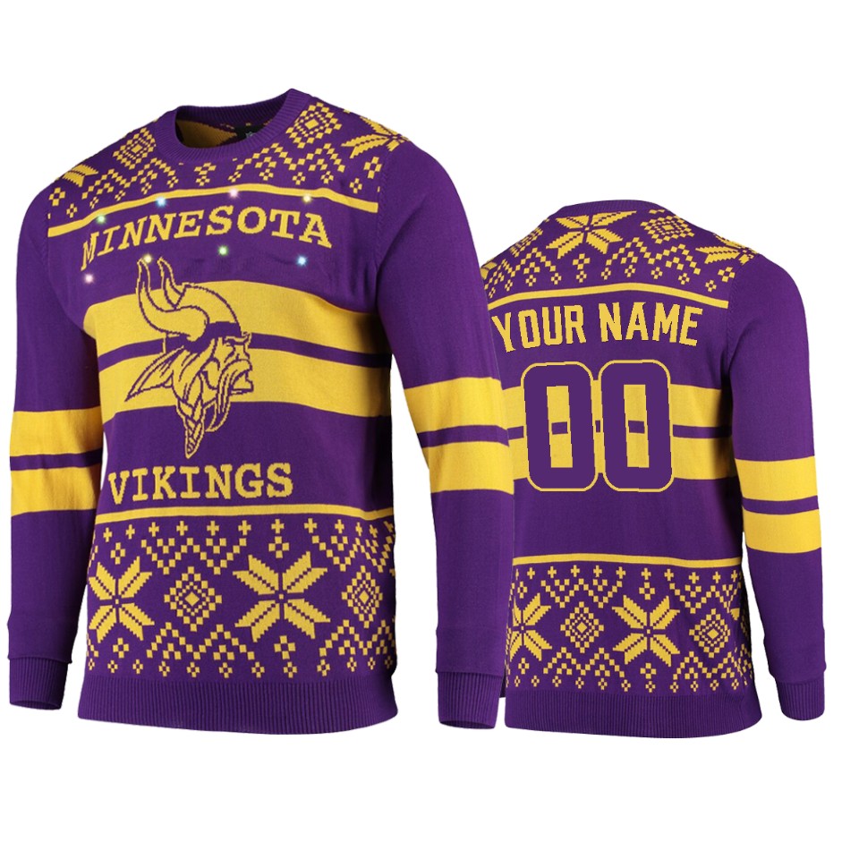 men's vikings custom purple 2019 ugly christmas light up sweater