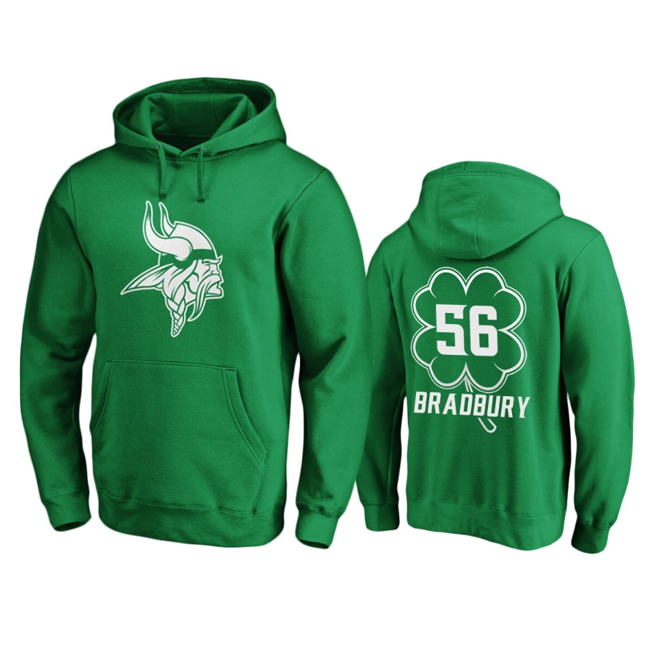 men's vikings garrett bradbury green st. patrick's day white logo hoodie