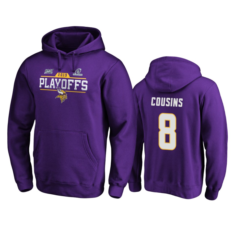 men's vikings kirk cousins purple 2019 nfl playoffs chip shot pullover hoodie