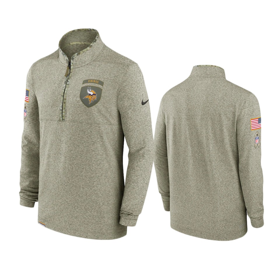 men's vikings olive 2022 salute to service shield quarter zip jacket