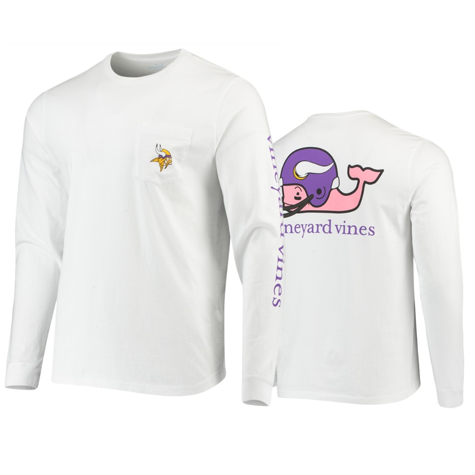 men's vikings white whale helmet long sleeve t shirt