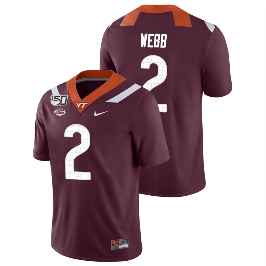 men's virginia tech hokies 2 jeremy webb maroon game college football jersey