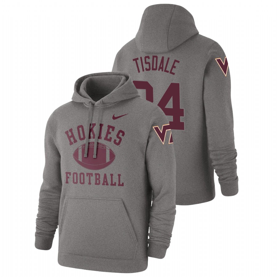 men's virginia tech hokies alan tisdale pullover heathered gray retro football hoodie