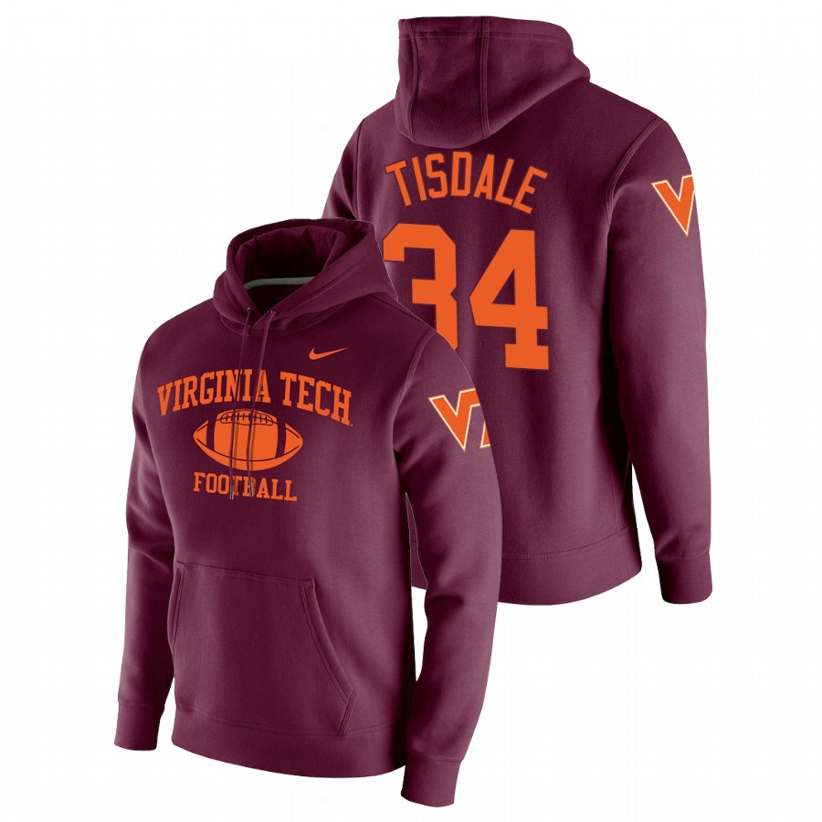 men's virginia tech hokies alan tisdale pullover maroon retro football hoodie