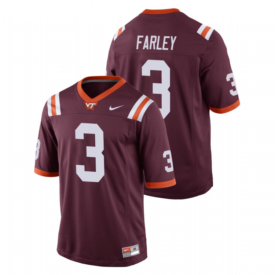 men's virginia tech hokies caleb farley maroon replica football game jersey