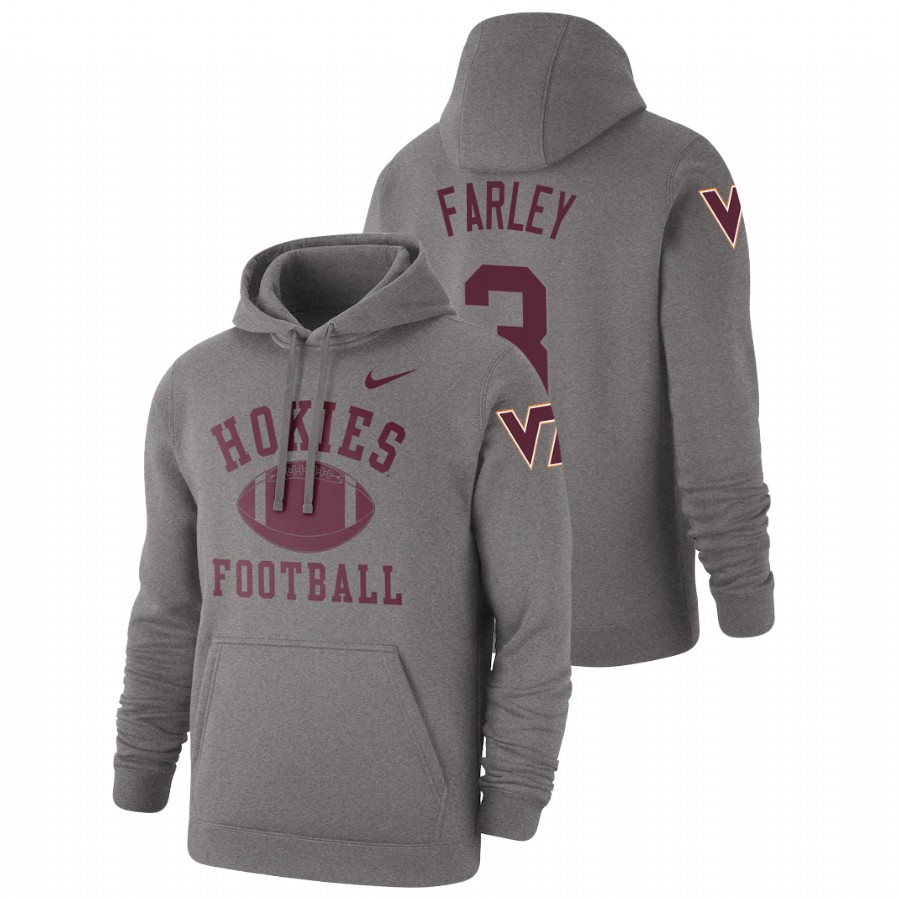 men's virginia tech hokies caleb farley pullover heathered gray retro football hoodie