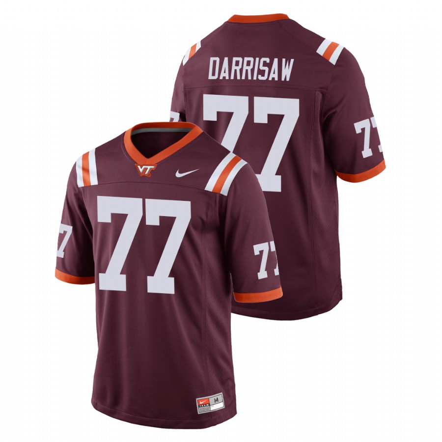 men's virginia tech hokies christian darrisaw maroon replica college football game jersey