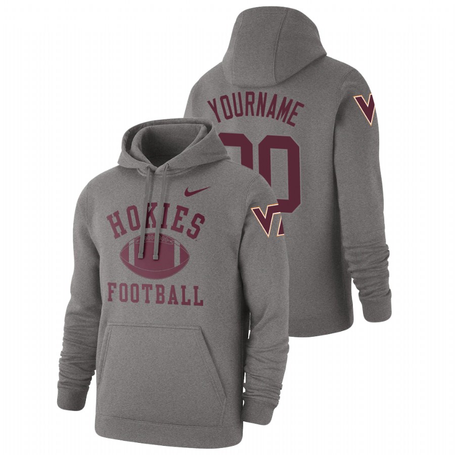 men's virginia tech hokies custom pullover heathered gray retro football hoodie