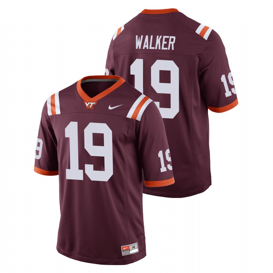 men's virginia tech hokies j.r. walker maroon replica football game jersey
