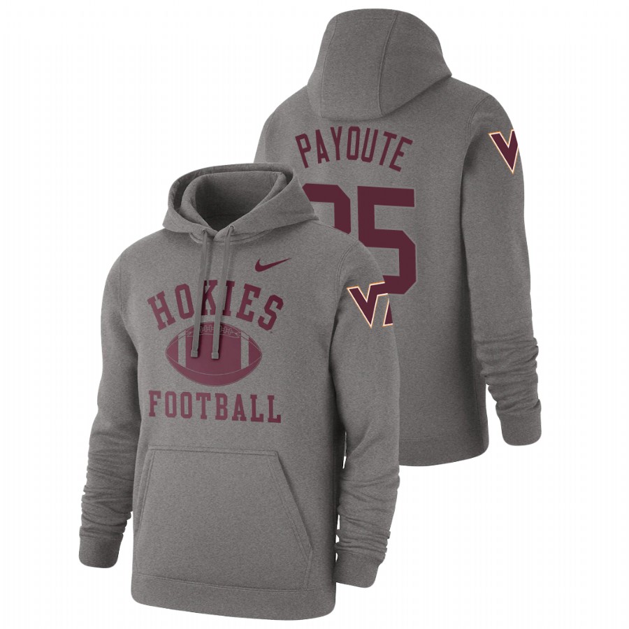 men's virginia tech hokies jaden payoute pullover heathered gray retro football hoodie