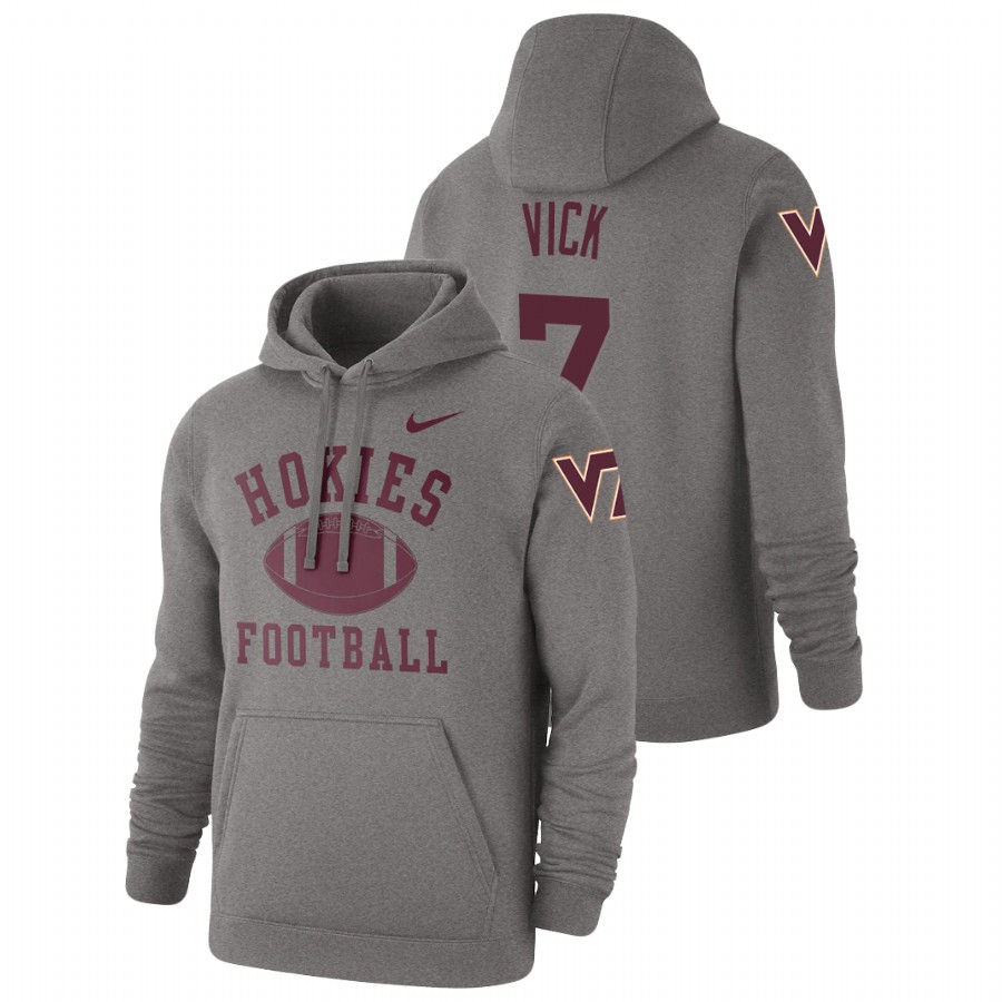 men's virginia tech hokies michael vick pullover heathered gray retro football hoodie