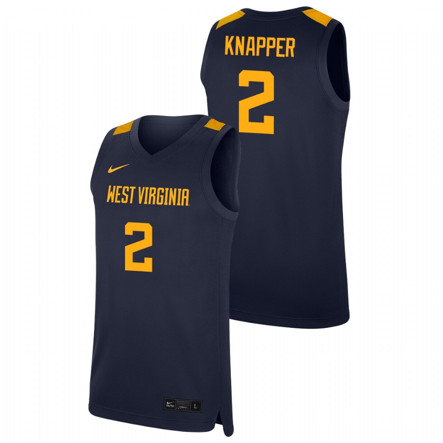 men's west virginia mountaineers brandon knapper college basketball navy replica jersey