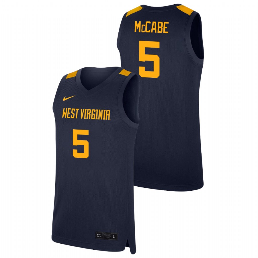 men's west virginia mountaineers jordan mccabe college basketball navy replica jersey