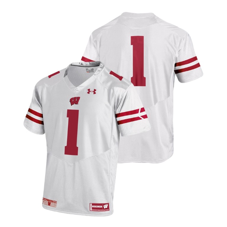 men's wisconsin badgers 1 white college football premier jersey