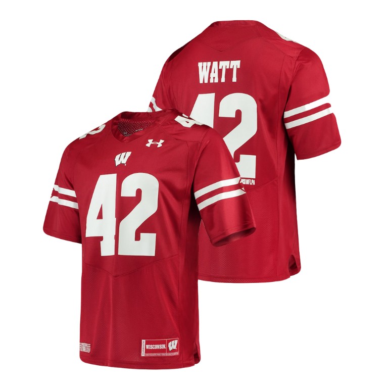 men's wisconsin badgers 42 t.j. watt red alumni football game replica jersey