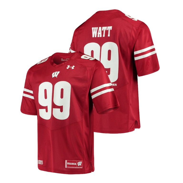 men's wisconsin badgers 99 j.j. watt red alumni football game replica jersey