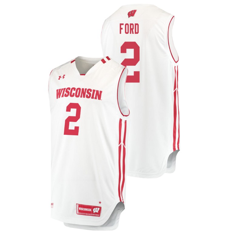 men's wisconsin badgers aleem ford white replica college basketball jersey
