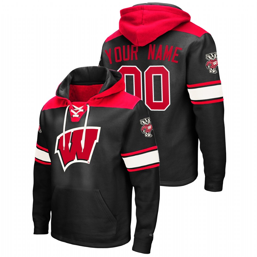 men's wisconsin badgers custom pullover black 2.0 lace up hoodie