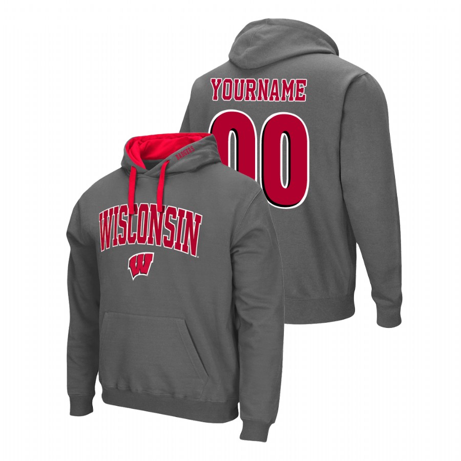 men's wisconsin badgers custom pullover charcoal arch & logo 2.0 hoodie