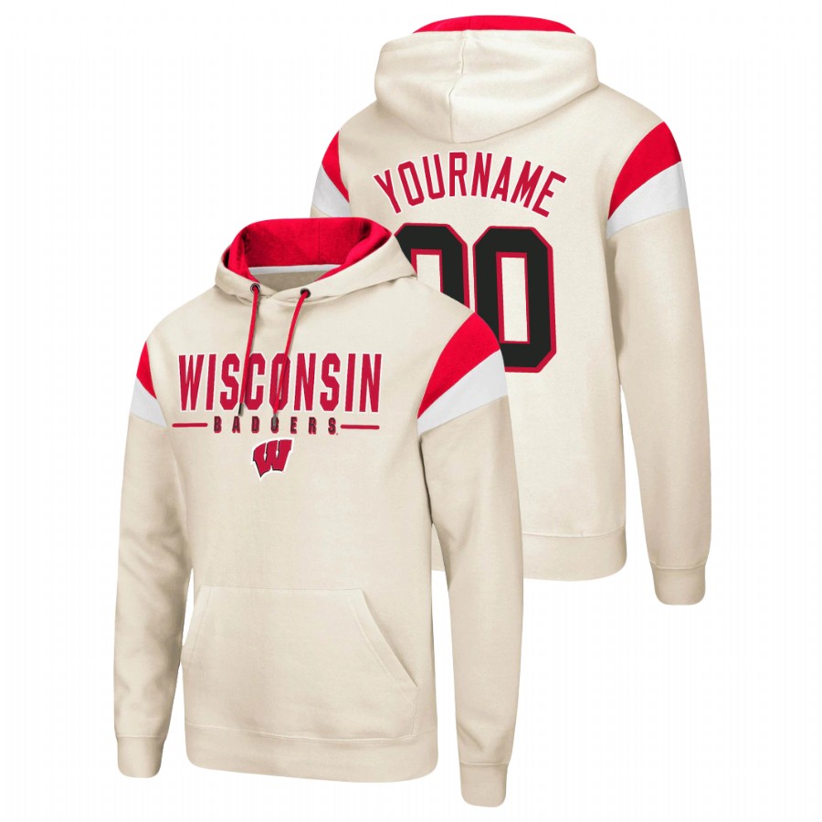 men's wisconsin badgers custom pullover cream fortress hoodie