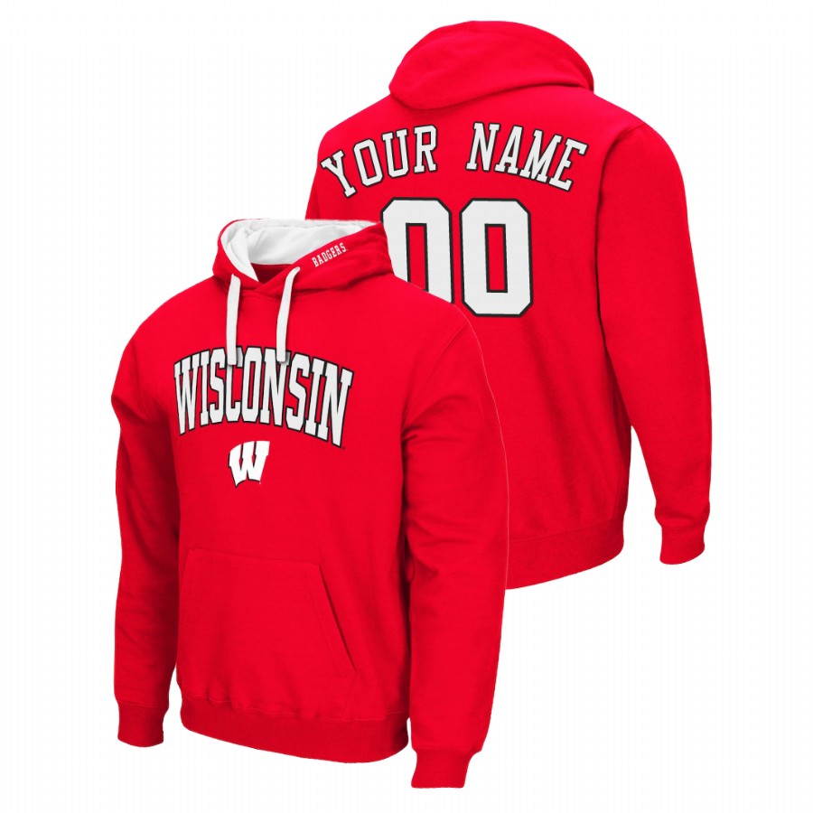 men's wisconsin badgers custom pullover red arch & logo 2.0 hoodie