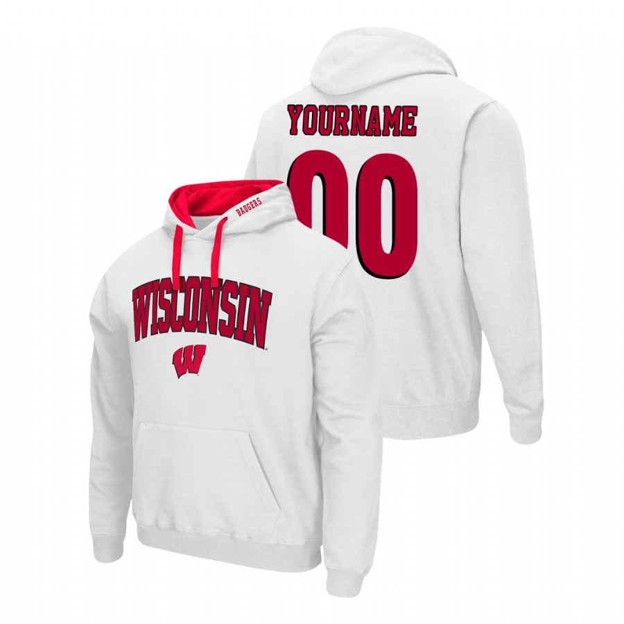 men's wisconsin badgers custom pullover white arch & logo 2.0 hoodie