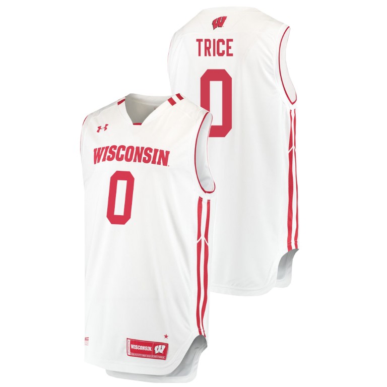 men's wisconsin badgers d'mitrik trice white replica college basketball jersey