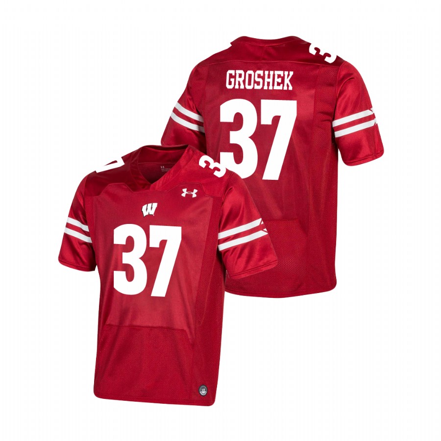 men's wisconsin badgers garrett groshek red premier football jersey