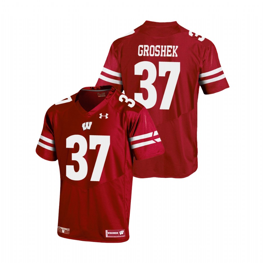 men's wisconsin badgers garrett groshek red replica football jersey