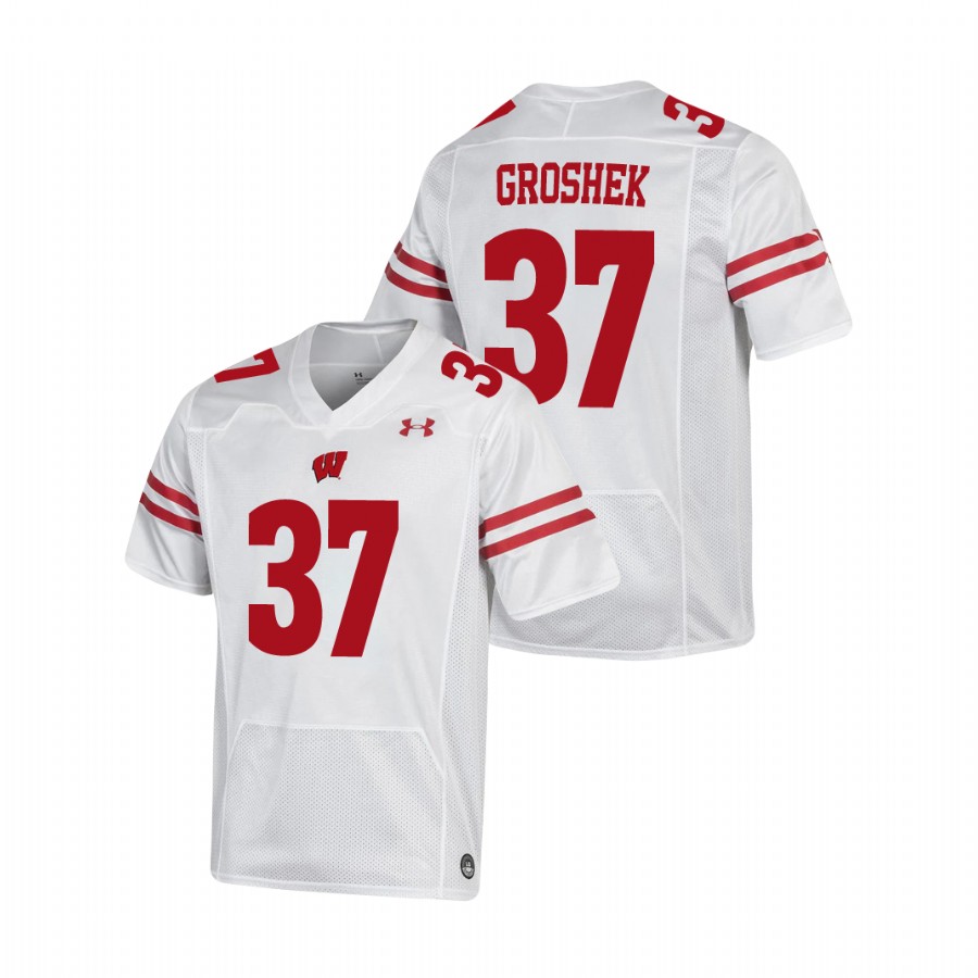 men's wisconsin badgers garrett groshek white replica football jersey