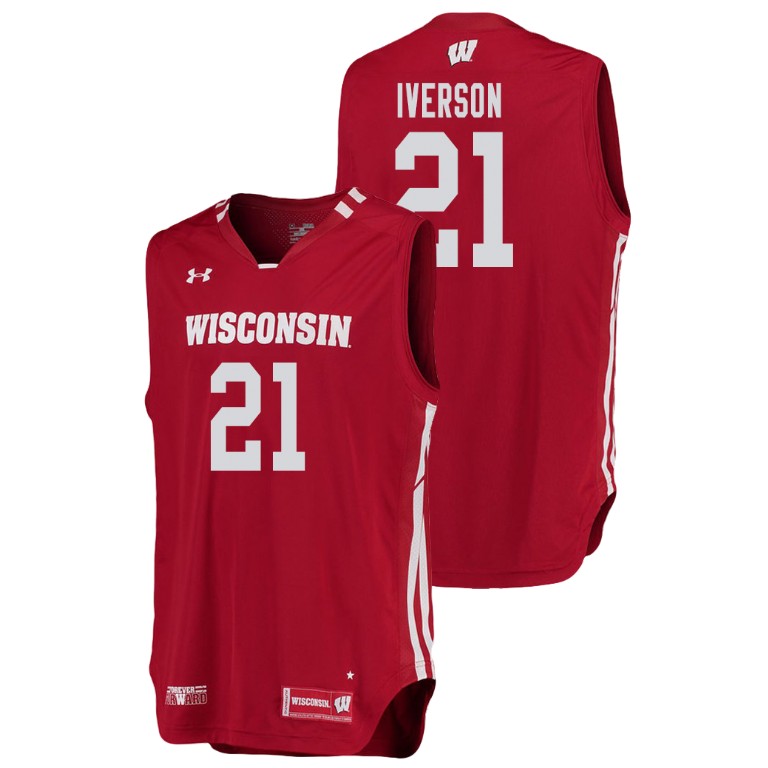 men's wisconsin badgers khalil iverson red replica college basketball jersey