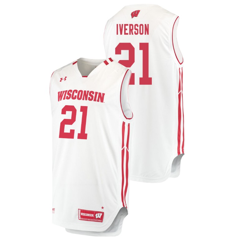 men's wisconsin badgers khalil iverson white replica college basketball jersey