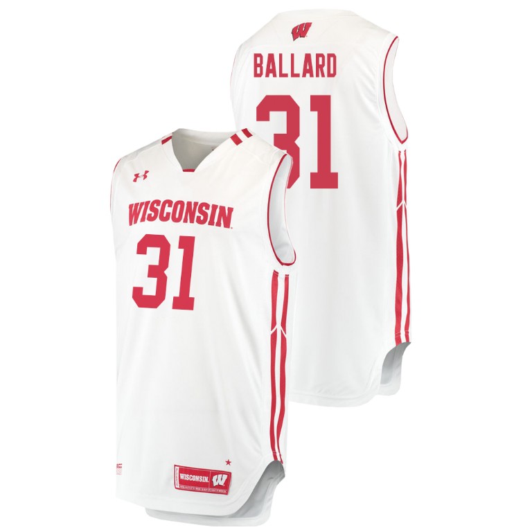 men's wisconsin badgers michael ballard white replica college basketball jersey