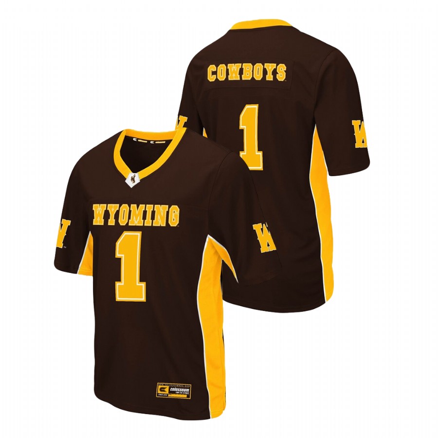 men's wyoming cowboys 1 brown max power football jersey
