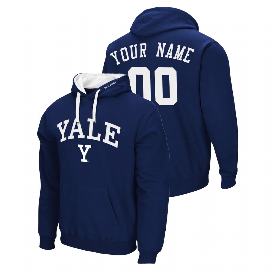 men's yale bulldogs custom pullover navy arch & logo 2.0 hoodie