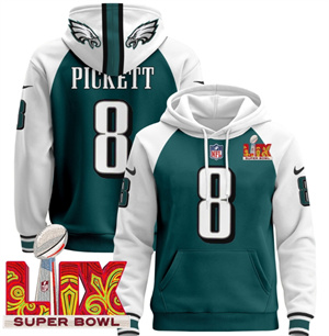 men Philadelphia Eagles Super Bowl LIX Patch Pullover Hoodie  Midnight Green Kenny Pickett 8