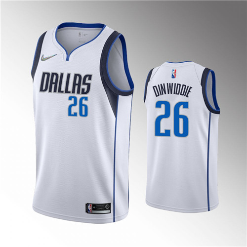 Dallas Mavericks Spencer Dinwiddie Men 2022 Association Edition Diamond Badge White stitched Jersey #26