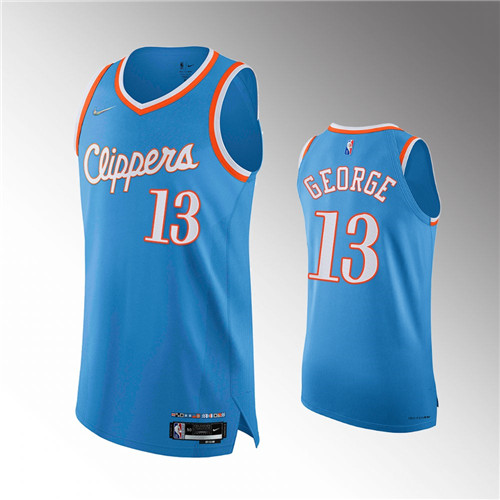 Los Angeles Clippers Paul George 2021-22 City Edition 75th Season Authentic Blue stitched Jersey #13
