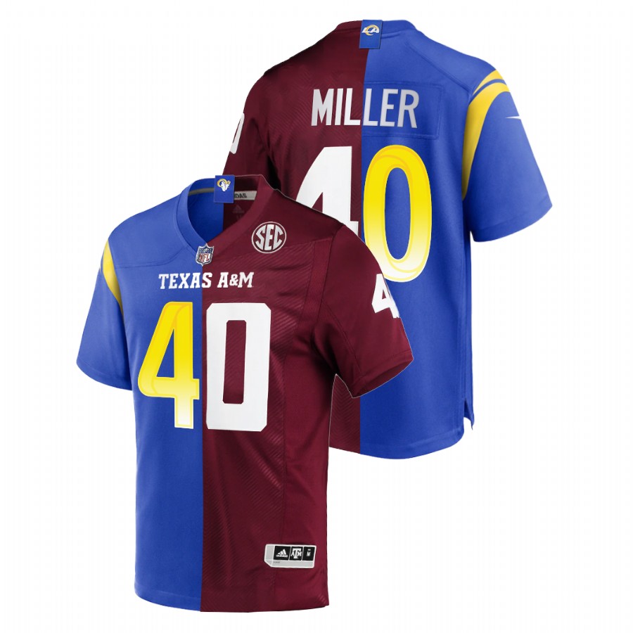 men los angeles rams von miller 2021 texas am aggies nfl ncaa split royal maroon jersey
