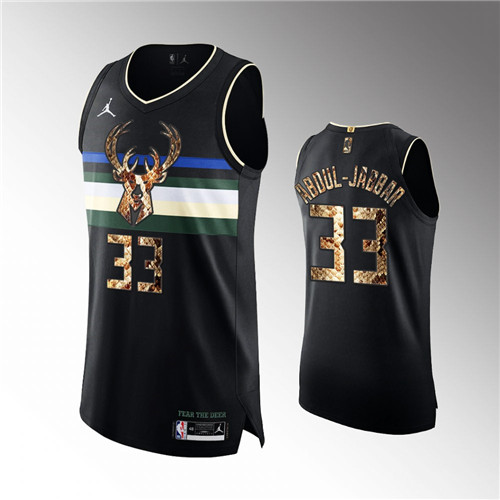 Milwaukee Bucks Kareem Abdul-Jabbar 2021 Exclusive Edition Authentic Python Skin Black stitched Jersey #33