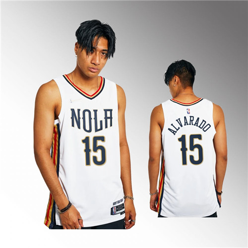 New Orleans Pelicans Jose Alvarado 2021-22 City Edition 75th Anniversary White stitched Jersey #15
