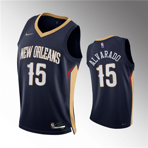 New Orleans Pelicans Jose Alvarado Icon Edition 75th Diamond Anniversary Navy stitched Jersey #15