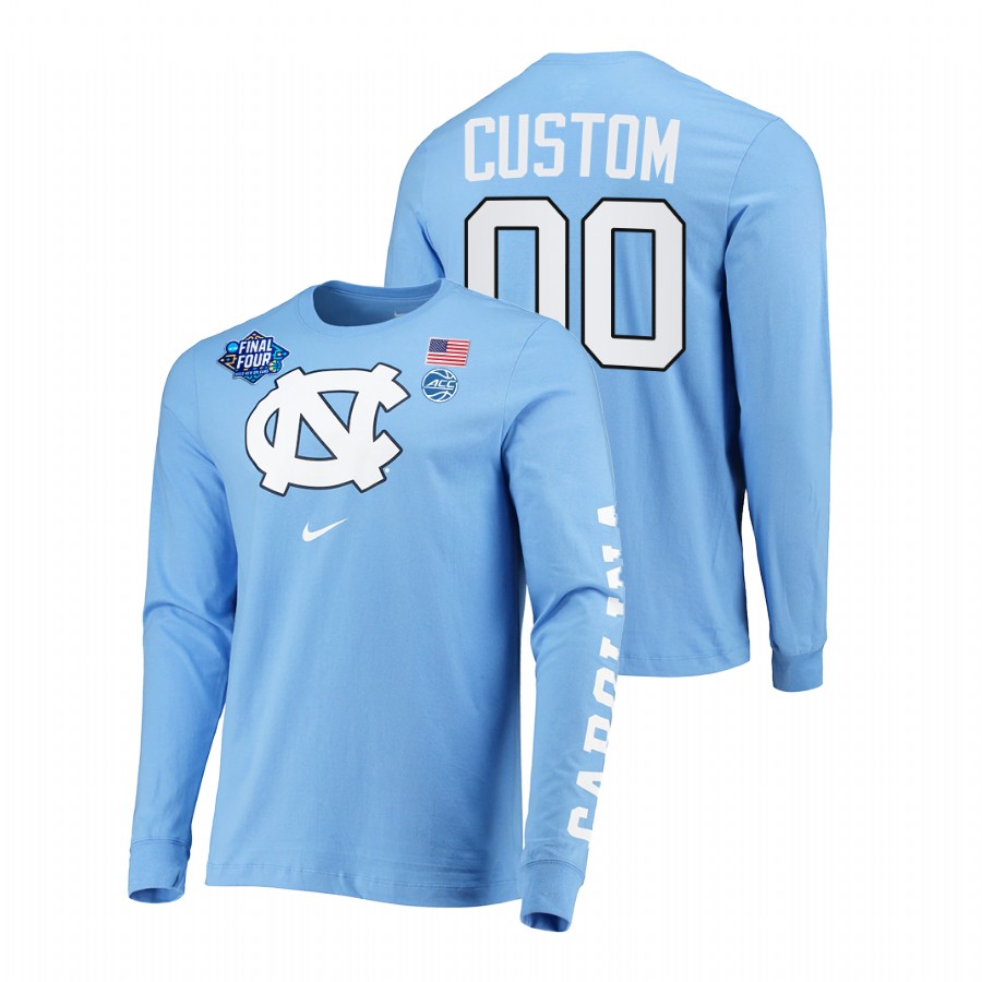 men north carolina tar heels 2022 march madness final four long sleeve custom blue t shirt