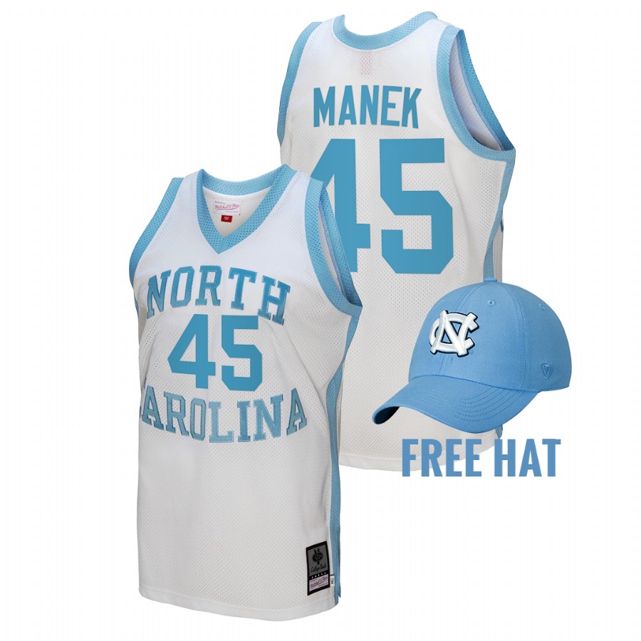 men north carolina tar heels brady manek 2022 basketball hardwood classics white jersey