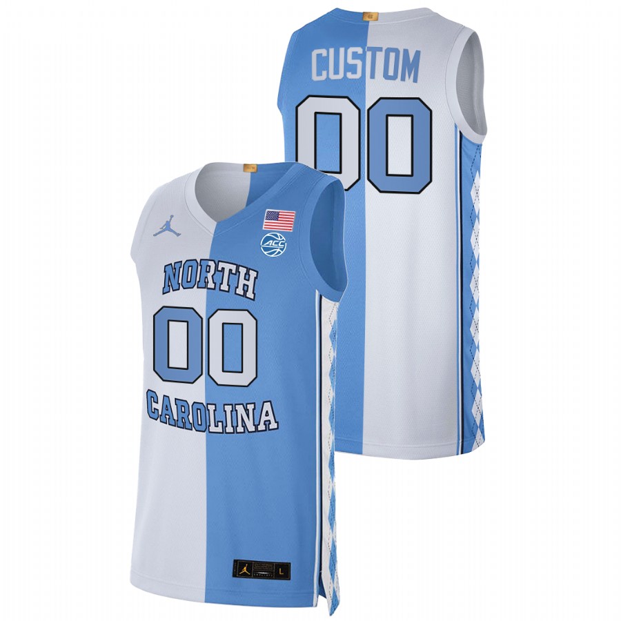 men north carolina tar heels custom 2021 special split edition blue white jersey